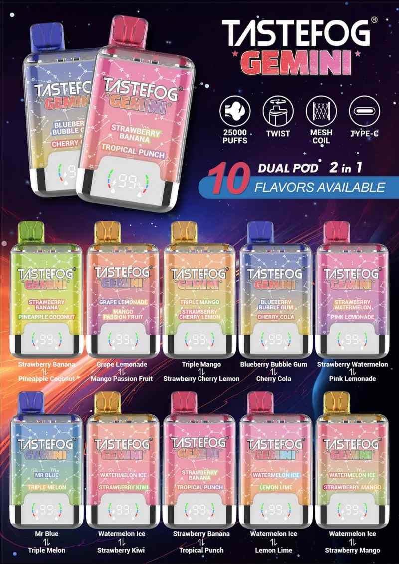 New-Dual-Flavor-Tastefog-Gemini-25000-Puffs-2-in-1-Puffs-Electronic-Cigarette-Disposable-VapeTASTEFOG GEMINI 25000